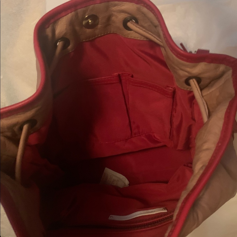 Anthropologie Tan and Red Leather Shoulder Bag - Picture 3 of 6